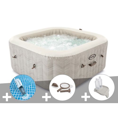 Kit spa gonflable Intex PureSpa Chevron carré Bulles 4 places + Aspirateur + Kit d'entretien + Porte-verre
