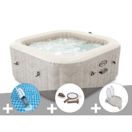 Kit spa gonflable Intex PureSpa Chevron carré Bulles 4 places + Aspirateur + Kit d'entretien + Porte-verre