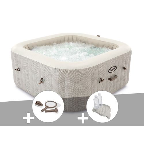 Kit spa gonflable Intex PureSpa Chevron carré Bulles 6 places + Kit d'entretien + Porte-verre