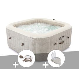Kit spa gonflable Intex PureSpa Chevron carré Bulles 6 places + Kit d'entretien + Porte-verre
