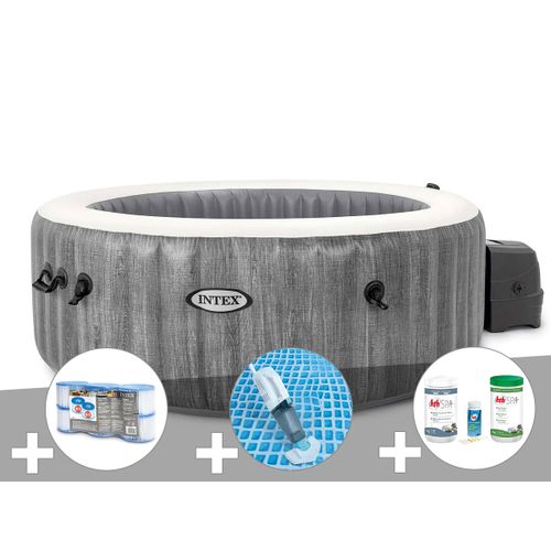Kit spa gonflable Intex PureSpa Baltik rond Bulles 4 places + 6 filtres + Aspirateur + Kit de traitement brome