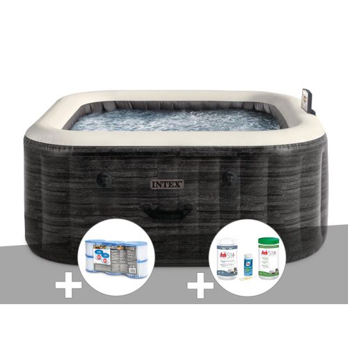 Kit spa gonflable Intex PureSpa Ardoise carré Bulles 6 places + 6 filtres + Kit de traitement brome