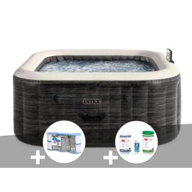 Kit spa gonflable Intex PureSpa Ardoise carré Bulles 6 places + 6 filtres + Kit de traitement brome