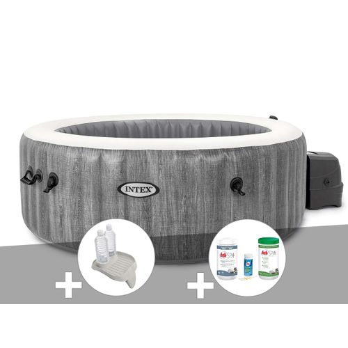 Kit spa gonflable Intex PureSpa Baltik rond Bulles 6 places + Porte-verre + Kit de traitement brome