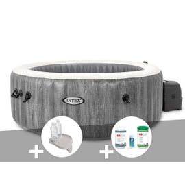 Kit spa gonflable Intex PureSpa Baltik rond Bulles 6 places + Porte-verre + Kit de traitement brome
