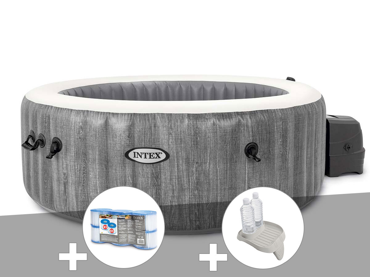 Kit spa gonflable Intex PureSpa Baltik rond Bulles 6 places + 6 filtres + Porte-verre