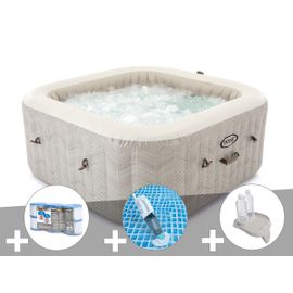 Kit spa gonflable Intex PureSpa Chevron carré Bulles 6 places + 6 filtres + Aspirateur + Porte-verre