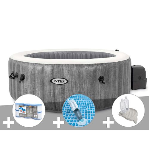 Kit spa gonflable Intex PureSpa Baltik rond Bulles 4 places + 6 filtres + Aspirateur + Porte-verre