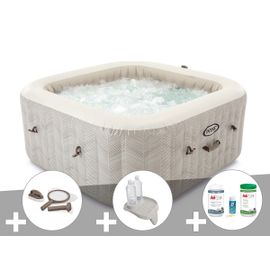 Kit spa gonflable Intex PureSpa Chevron carré Bulles 6 places + Kit d'entretien + Porte-verre + Kit de traitement brome