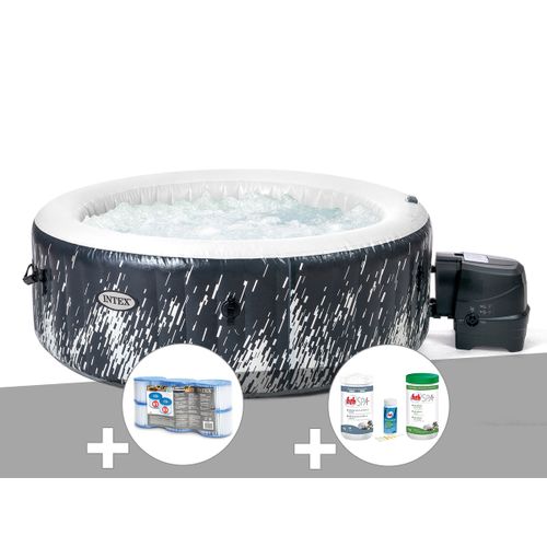 Kit spa gonflable Intex PureSpa Galaxie rond Bulles avec LED 4 places + 6 filtres + Kit de traitement brome