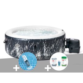 Kit spa gonflable Intex PureSpa Galaxie rond Bulles avec LED 4 places + Aspirateur + Kit de traitement brome