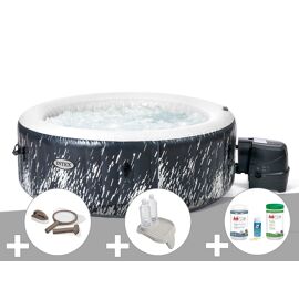 Kit spa gonflable Intex PureSpa Galaxie rond Bulles avec LED 4 places + Kit d'entretien + Porte-verre + Kit de traitement brome