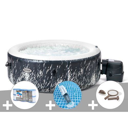 Kit spa gonflable Intex PureSpa Galaxie rond Bulles avec LED 4 places + 6 filtres + Aspirateur + Kit d'entretien
