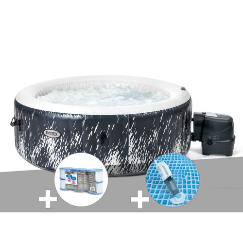 Kit spa gonflable Intex PureSpa Galaxie rond Bulles avec LED 4 places + 6 filtres + Aspirateur