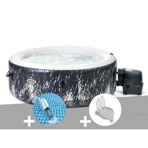 Kit spa gonflable Intex PureSpa Galaxie rond Bulles avec LED 4 places + Aspirateur + Porte-verre