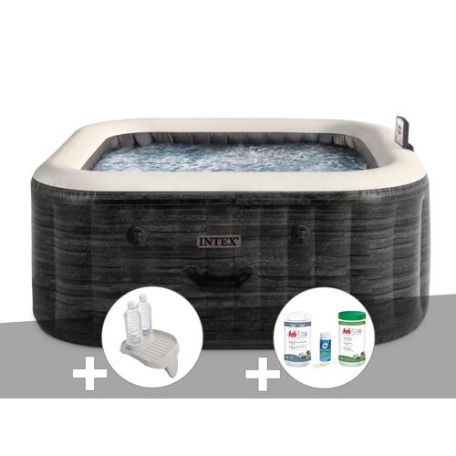 Kit spa gonflable Intex PureSpa Ardoise carré Bulles 4 places + Porte-verre + Kit de traitement brome
