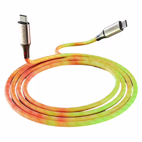 Câble USB-C lumineux 1,2m pour charge rapide 60W et transfert 480 Mbps CYGNETT Multicolore