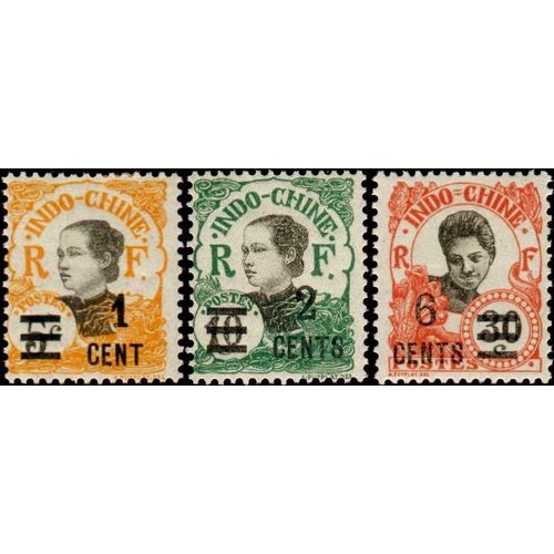 Indochine, Colonie Française 1922, Beaux Timbres Neufs* Yvert 117 Et 118 Femme Annamite Et 119 Femme Cambodgienne, Surchargés Avec Nouvelle Valeur.