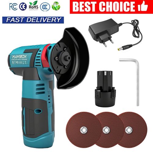 Meuleuse d'angle sans fil 12 V, mini-meuleuse d'angle 1500 W, comprend un jeu de batteries 1300 mAh et trois disques abrasifs, adaptée à la coupe, au meulage et au polissage.