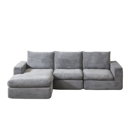 Canapé d'angle Convertible 3 places,En velours côtelé,3 Coussins,Mousse à Retour Lent Pour Salon & Chambre,Gris