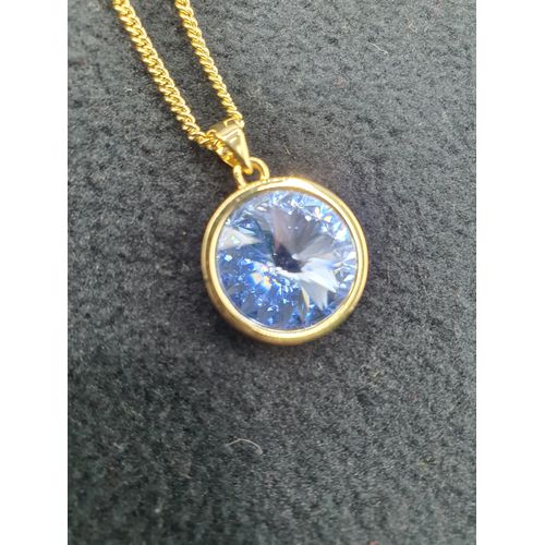 Pendentif Rond Cristal Bleu Femme Swarovski