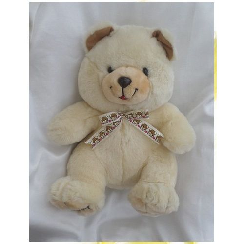 Doudou Peluche Ours Assis Parlant Écru N?ud Motif Oursons Golo c'est rigolo Ids France