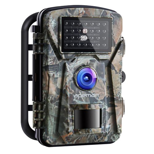 Apeman mini caméra de surveillance 16 MP 1080p, étanche IP66, avec carte SD 16 Go, lumière infrarouge 850 nm, caméra de vision nocturne pour observation de la faune.