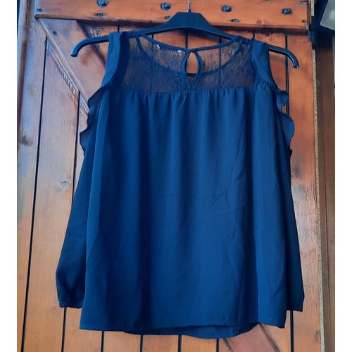 Blouse Noire En Voile Épaule Dénudée, Camaïeu, Taille 40