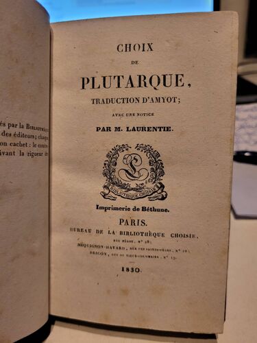 Choix De Plutarque .. Traduction D'Amyot .. Laurentie