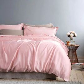 Housse De Couette - 220x240 Cm - 100% Coton - Rose - 2 Taies D'oreillers 65x65 Cm