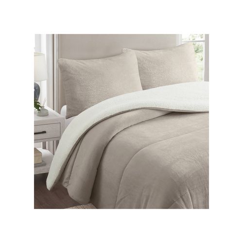 Couette Polaire Microfibre Doublé Sherpa 240x260 Cm Bicolore Taupe, Par Soleil D'ocre