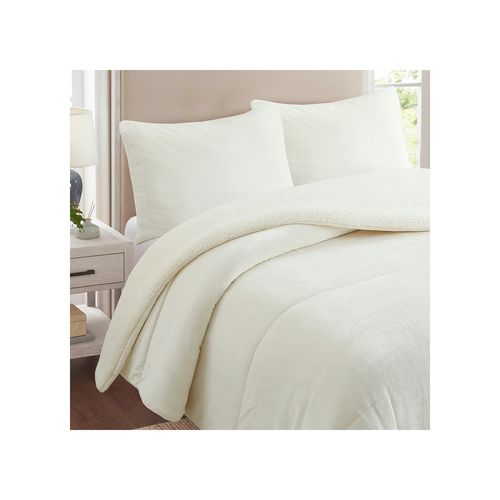 Couette Polaire Microfibre Doublé Sherpa 240x260 Cm Bicolore Beige, Par Soleil D'ocre