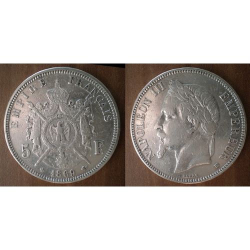 France 5 Francs 1869 Bb Atelier Strasbourg Piece Argent Ecu Piece Frcs Frs Frc