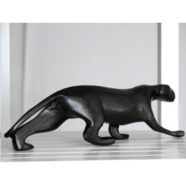 Sculpture panthère bois fait main - peint en noir