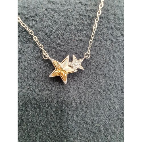 Pendentif Double Etoile Rose Pale Femme Swarovski