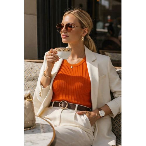 Débardeur Côtelé Orange H&M – Top Ajusté Côtelé – Xs (34) – Very Good Condition