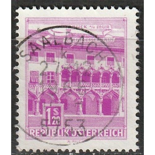 Série Bâtiments Autriche, Timbre Oblitéré. Maison Gothique De Kormess À Bruck 1962 N° 955b