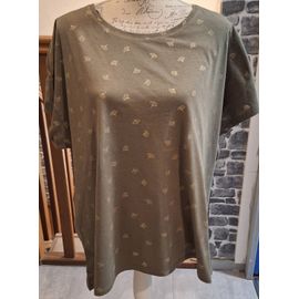 Tee-Shirt Kaki À Imprimé Doré Brillant