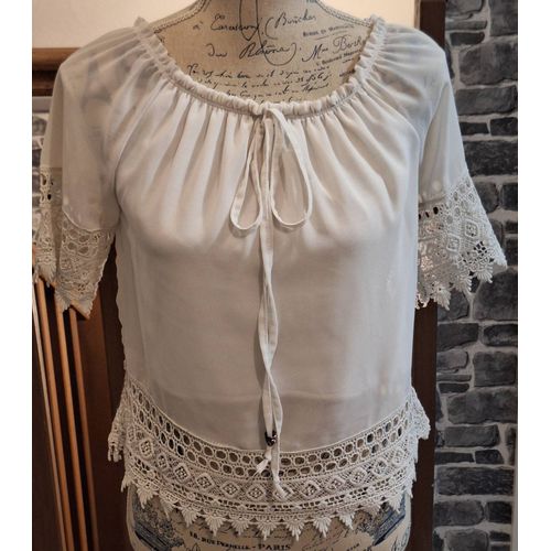 Blouse Blanche Transparente À Dentelle