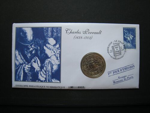 Enveloppe Philatélique/Numismatique - Charles Perrault - 1er Jour D'émission - Numérotée - Frappe " Euro 1997 " En Argentan