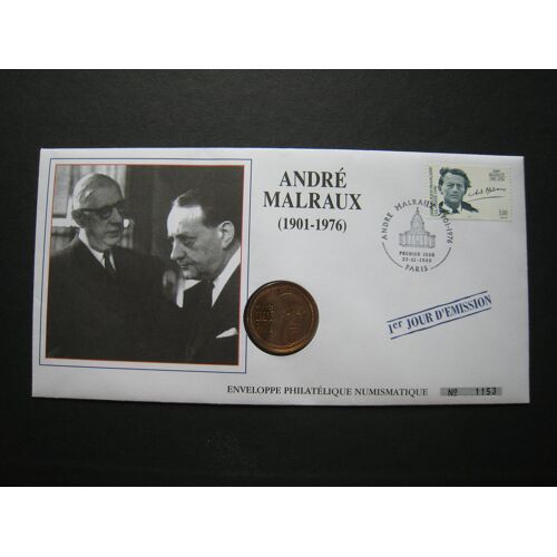 Enveloppe Philatélique - Numismatique - 1er Jour D' Émission - Numérotée - André Malraux (1901-1976) - Frappe Assez Rare Essai 1 Euro De Gaulle 1996