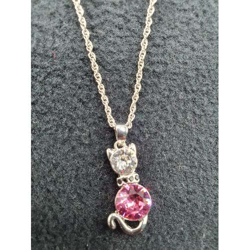 Pendentif Chat Rose Et Blanc Femme Swarovski