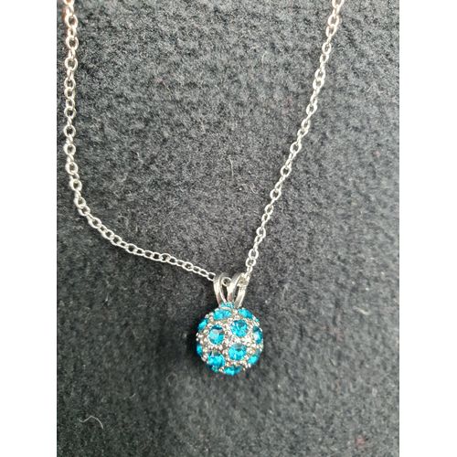 Pendentif Sphere Serti De Crital Bleu Turquoise Femme Swarovski