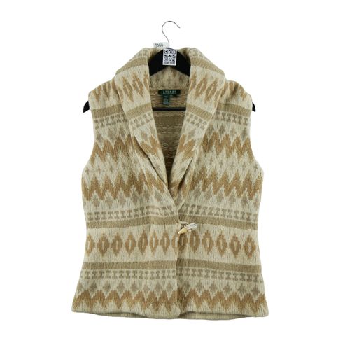 Reconditionné - Gilet Femme Laine Soie Lin Beige - Taille M - Femme - Beige