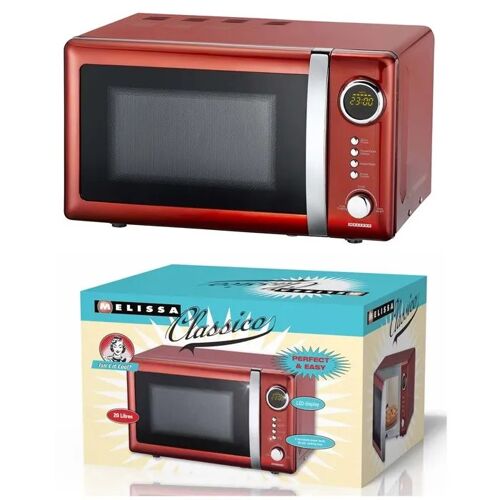 Four à Micro-ondes Rouge Chili Vintage - Métallique - 20L - 700W - 5 Programmes Automatiques