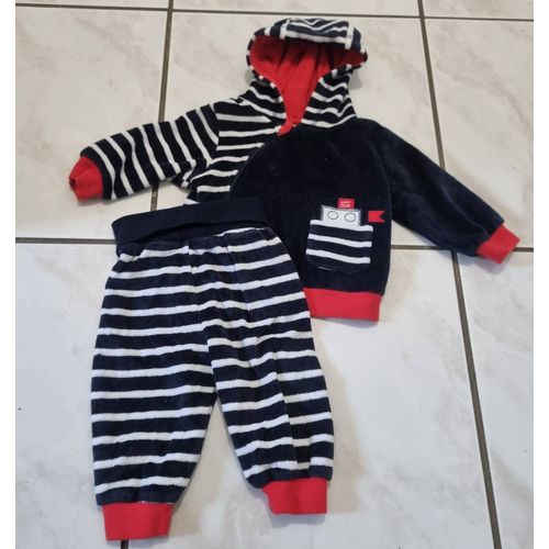 Ensemble Jogging Polaire Garçon Marine À Rayure Blanche Taille 3 Mois