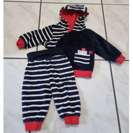 Ensemble Jogging Polaire Garçon Marine À Rayure Blanche Taille 3 Mois