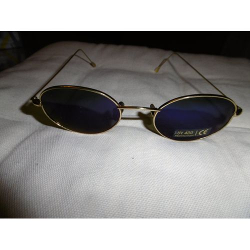 Lunette De Soleil Monture Métal Fine Dorée Verres Bleutés Farbel 101