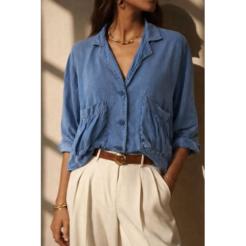 Blouse Large Bleue Zara En Lyocell – Coupe Oversize Poches – Style Casual Chic