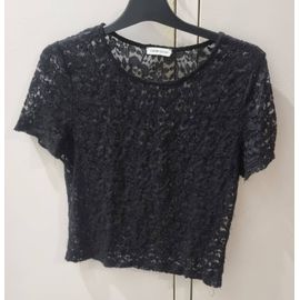 Haut / Top Manche Courte Cache Cache Dentelle Noir Taille 38